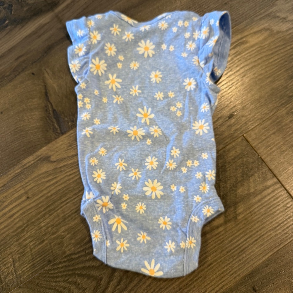 Jumping Beans Baby Bean Blue Daisy Floral Flutter Sleeve Bodysuit 3M - Picture 2 of 5